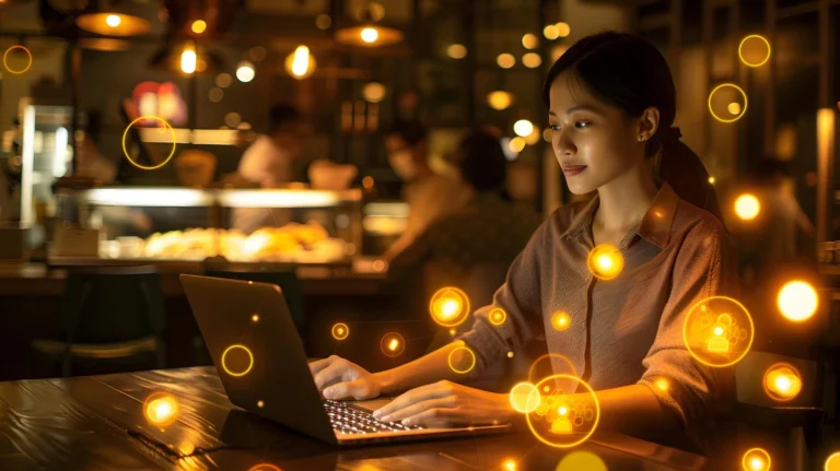 Inteligência artificial nas campanhas de marketing: homem usando tablet em fundo tecnológico
