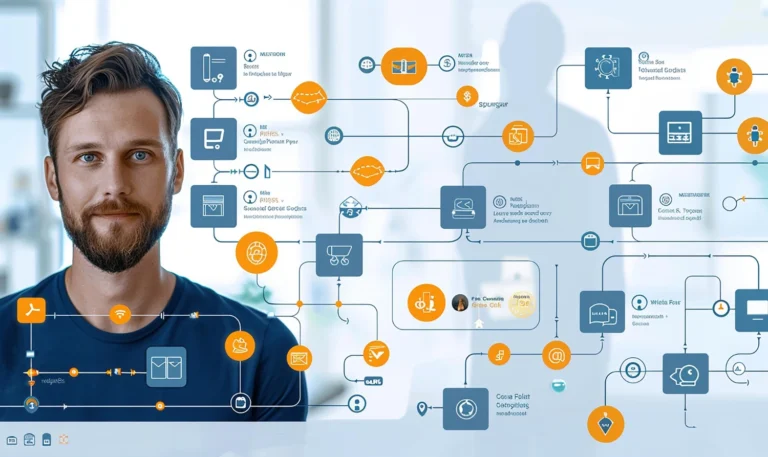 Ferramentas de automação de marketing digital: mulher utilizando computador com gráficos e dados.